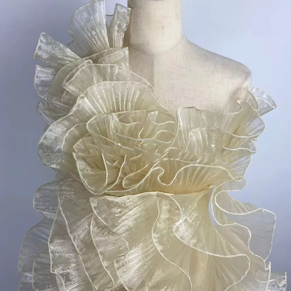 New Glossy Organza Lace Trim Fabric 2yard 13cm Wide Pleated Ruffles Material Fashion Large Wavy Sewing Accessories