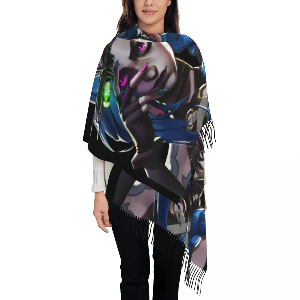 

Женский шарф с кисточками в стиле аниме Arcane Jinx, зима-осень, теплая шаль, женские шарфы