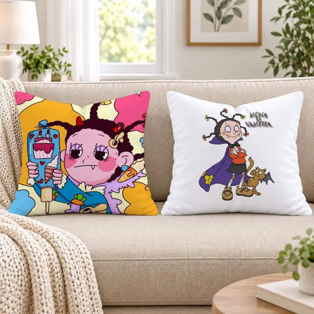 M-Mona the V-Vampire Cushion Cover Short Plush Double-Sided Printing Sofa Bedroom Pillow Case Aesthetic Home Decor