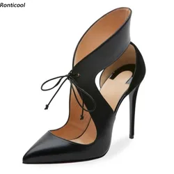 Ronticool Handmade Women Pumps Sexy Stiletto High Heels Pointed Toe Elegant Black Banquet Prom Shoes Women US Plus Size 5-13