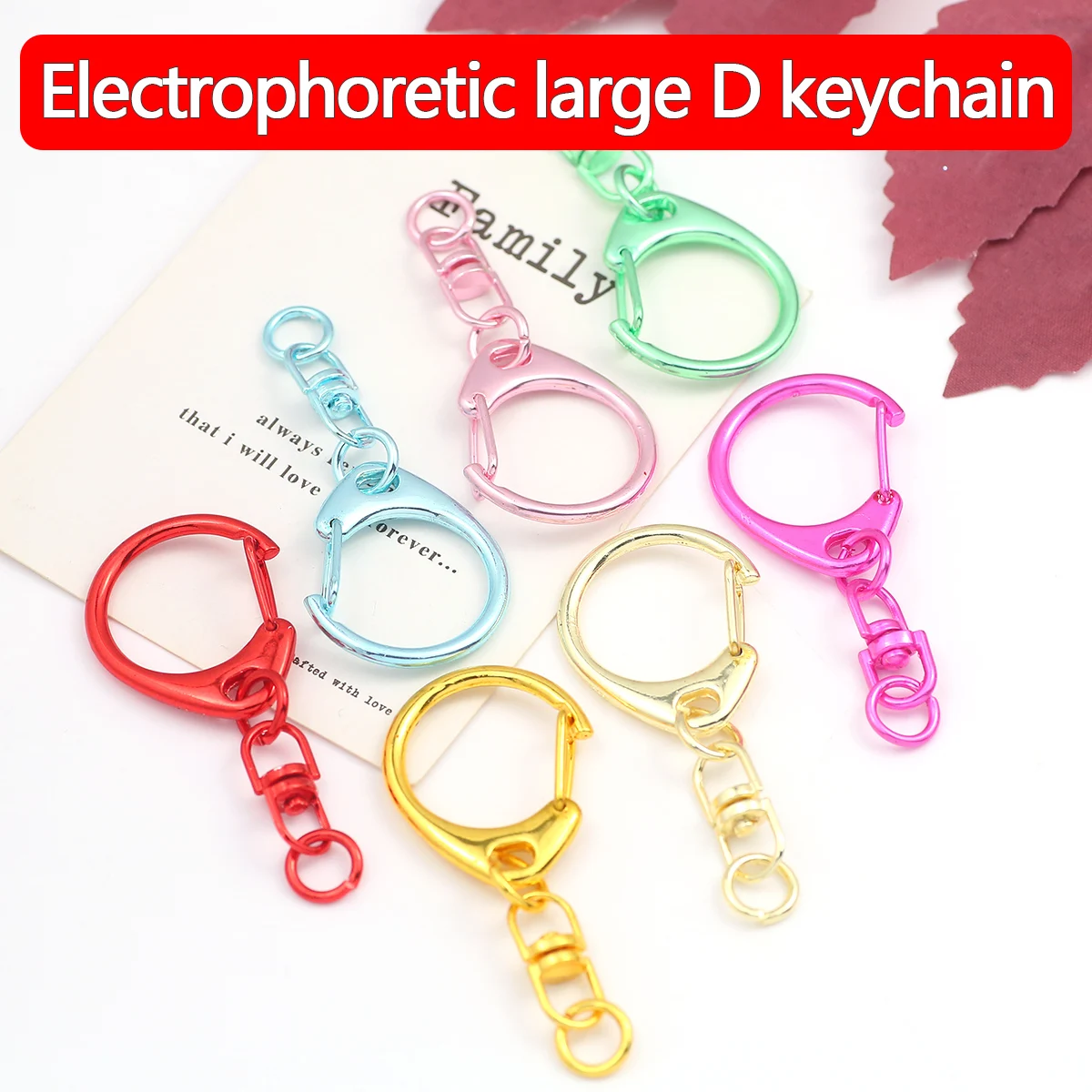 32mm 1pcs Mixed color Electrophoresis Metal Alloy Large D Lobster Clasp Chains With Connecting Jump Rings For Handmade Craft