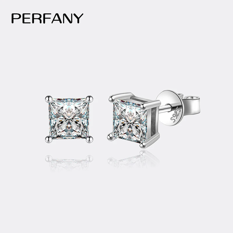 PERFANY 0.6-2CT Moissanite Earrings for Women S925 Pure Silver Square Cut Simulated Diamond Earrings Wedding Jewelry