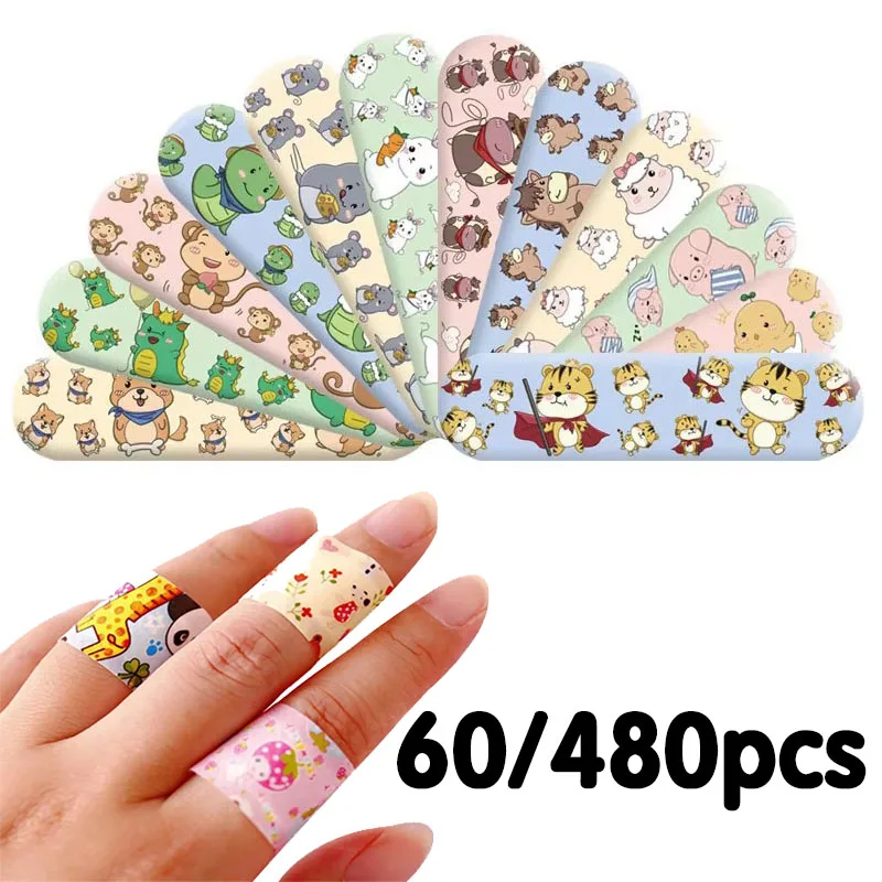 

60-480 шт., пластырь с рисунком животных, гемостаз, клейкие повязки, аптечка первой помощи, пластыри для ран для детей