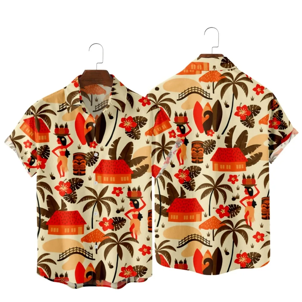 Aloha Beach Vintage Hippie Girls Print Vintage Shirts Fashion Casual Hawaiian Beach Style Summer Shirts for Men and Women