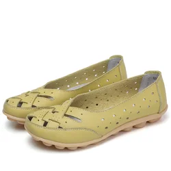 2023 Plus Size 35-44 Summer Cut Out Women Genuine Leather Shoes Woman Ballet Flats Casual Sandals Women Loafers Gift