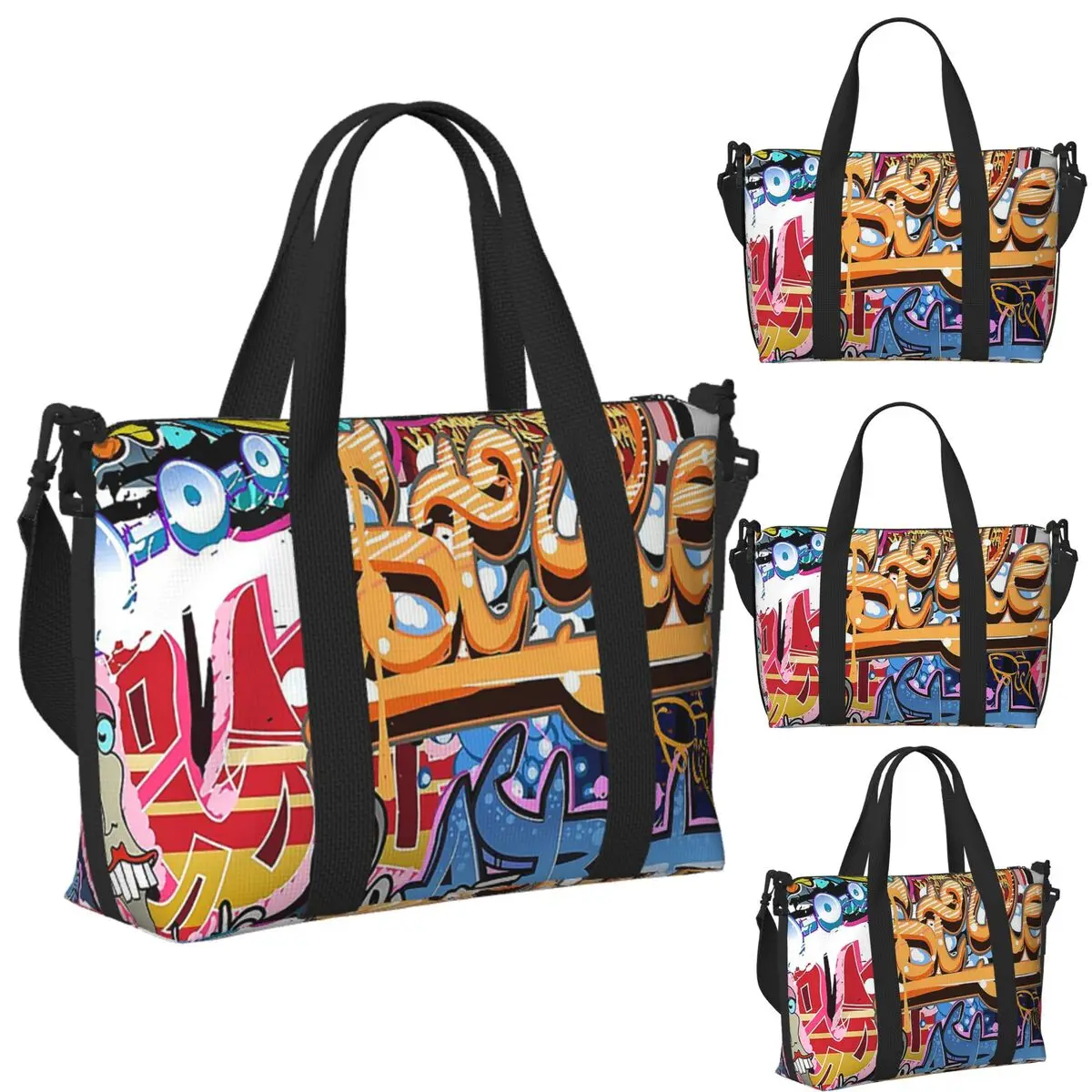 Custom Urban Street Graffiti Art Beach Travel Bag Large Capacity Tote Bags for Gym Yoga Women Shopping Duffle Shoulder Bag