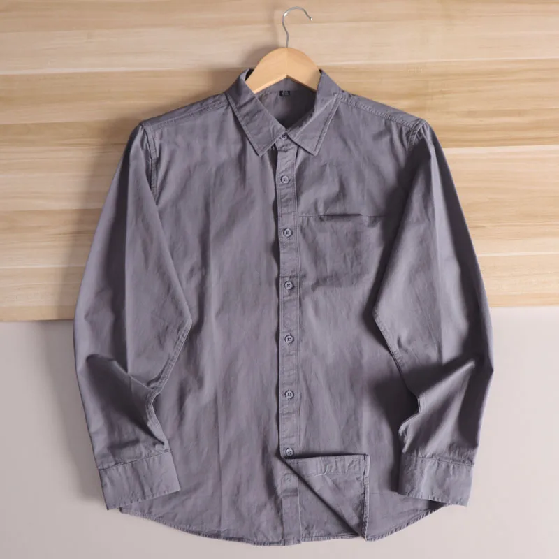 ثقيل الوزن من القطن الخالص طويل Sve كاجوال irt للرجال لربيع الخريف مريح وقوف مناسب بأزرار لأعلى اللون #4