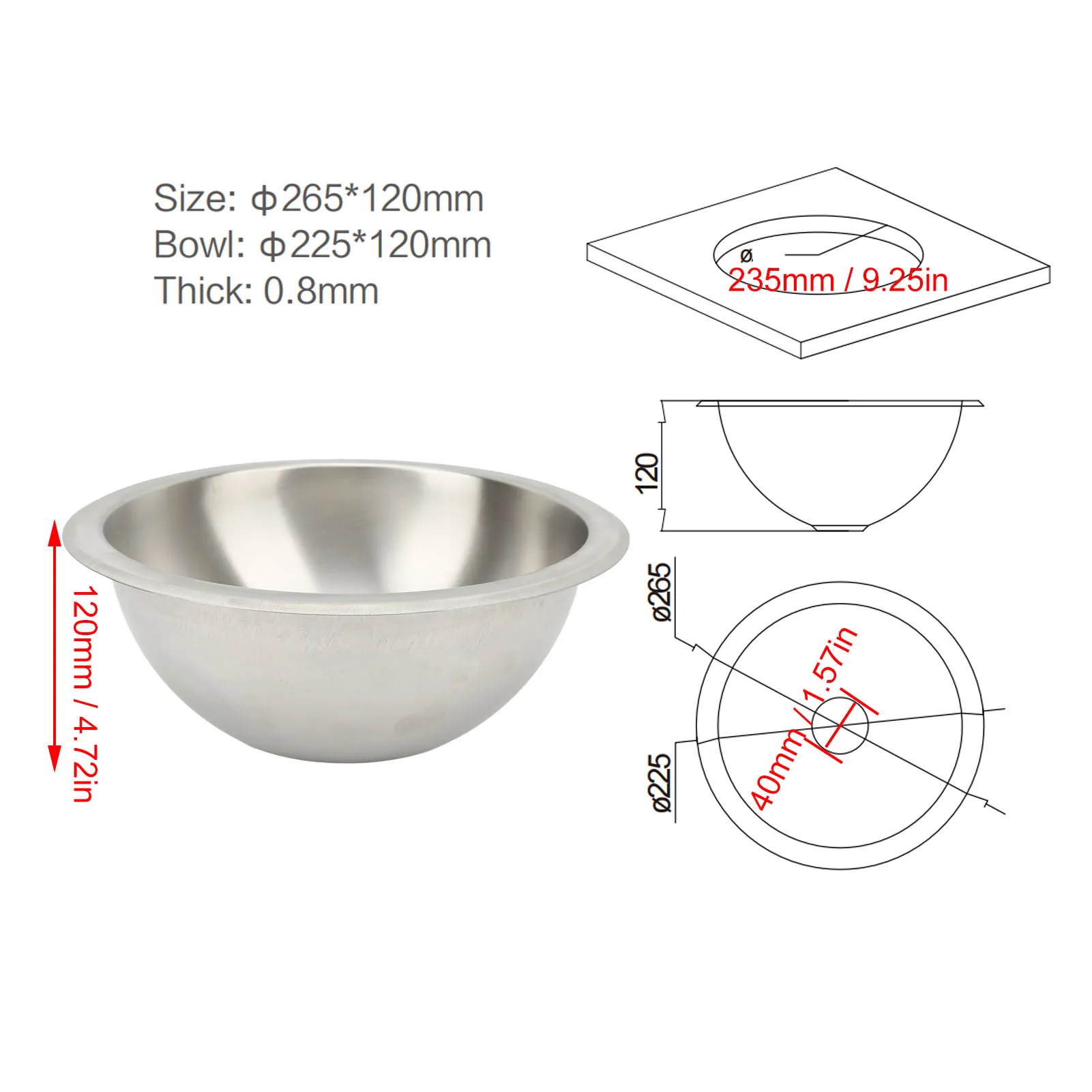 Sink Round Boat Sink RV Kitchen Sink 304 Stainless Steel Wiredrawing Smoothing Space Saving Round RV Sink for  Boat