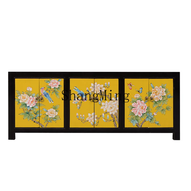 

CL new Chinese hand-painted yellow retro old TV cabinet living room shoes low porch side cabinet