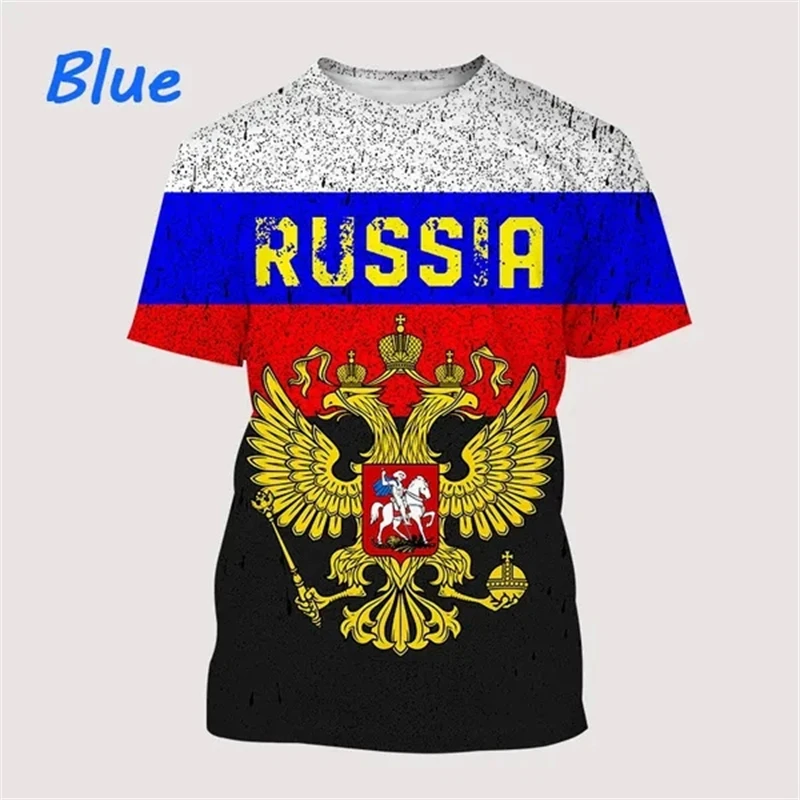 Casual Cool Russia Flag Summer Men\'s 3D Printed Round Neck Short Sleeve Russian Army Tops T Shirts Streetwear Sport T-shirt