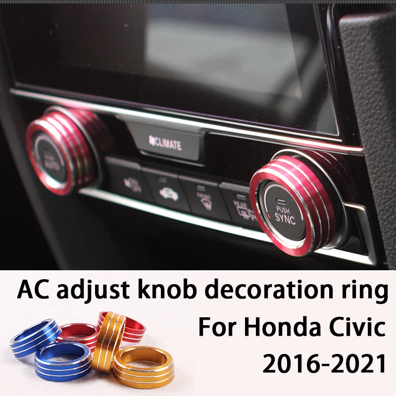 2pcs AC Switch Adjustment Knob Decoration Ring Metal Trim Cover For Honda Civic 2016-2021 Interior Accessories
