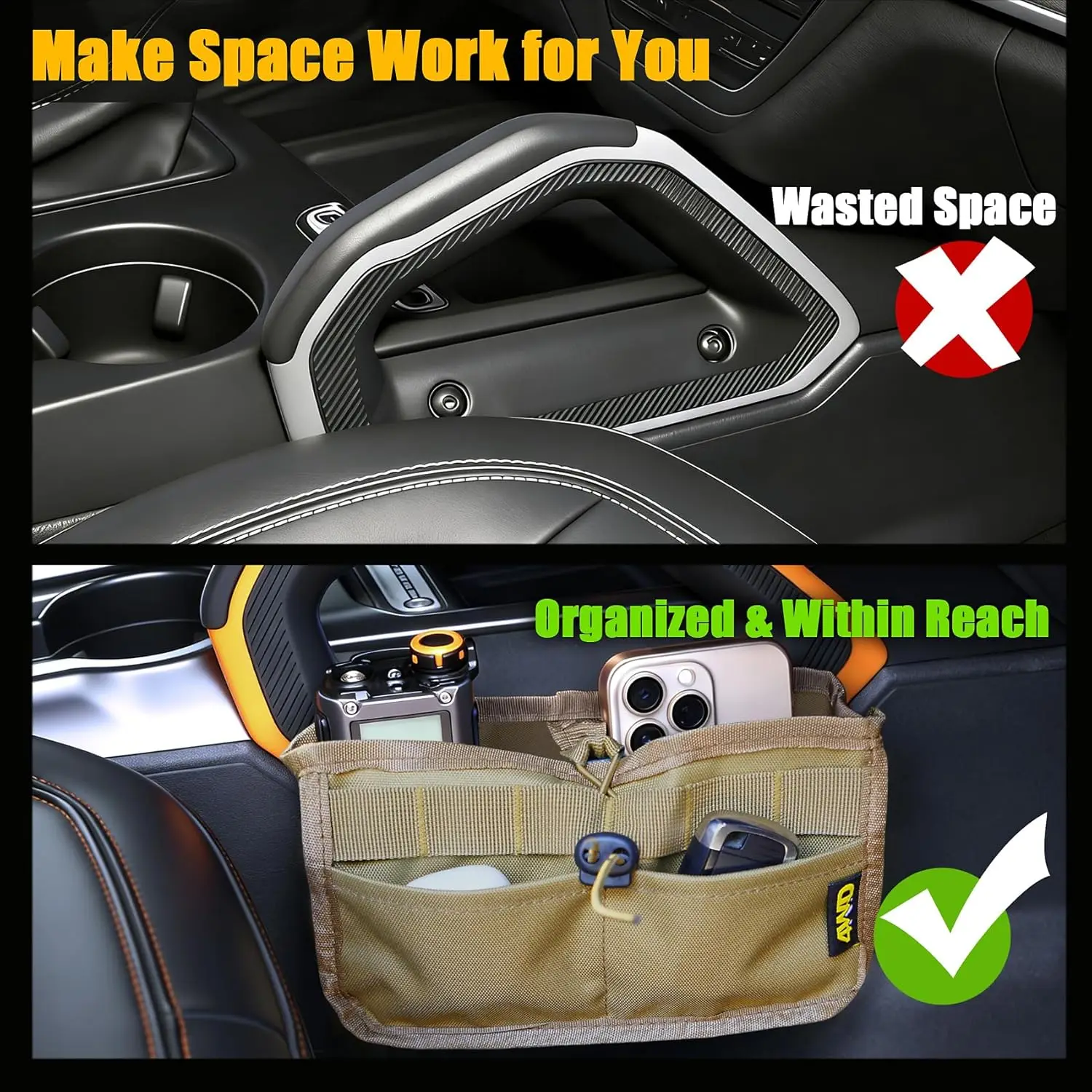 Seat Back Storage Bag for Ford Bronco 2021-2025 MOLLE Tactical Organizer for 2-Door & 4-Door (Not Sport) Armrest Storage Pouch view 6