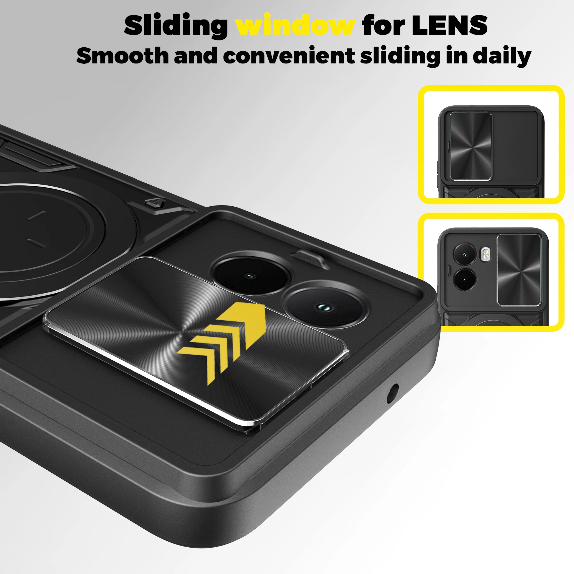 Custodia per Xiaomi Poco M7 4G Protezione magnetica per fotocamera scorrevole Poco M7Plus M7pro M6Pro Cover 360 Ruota Cavalletto Armatura Anello Funda