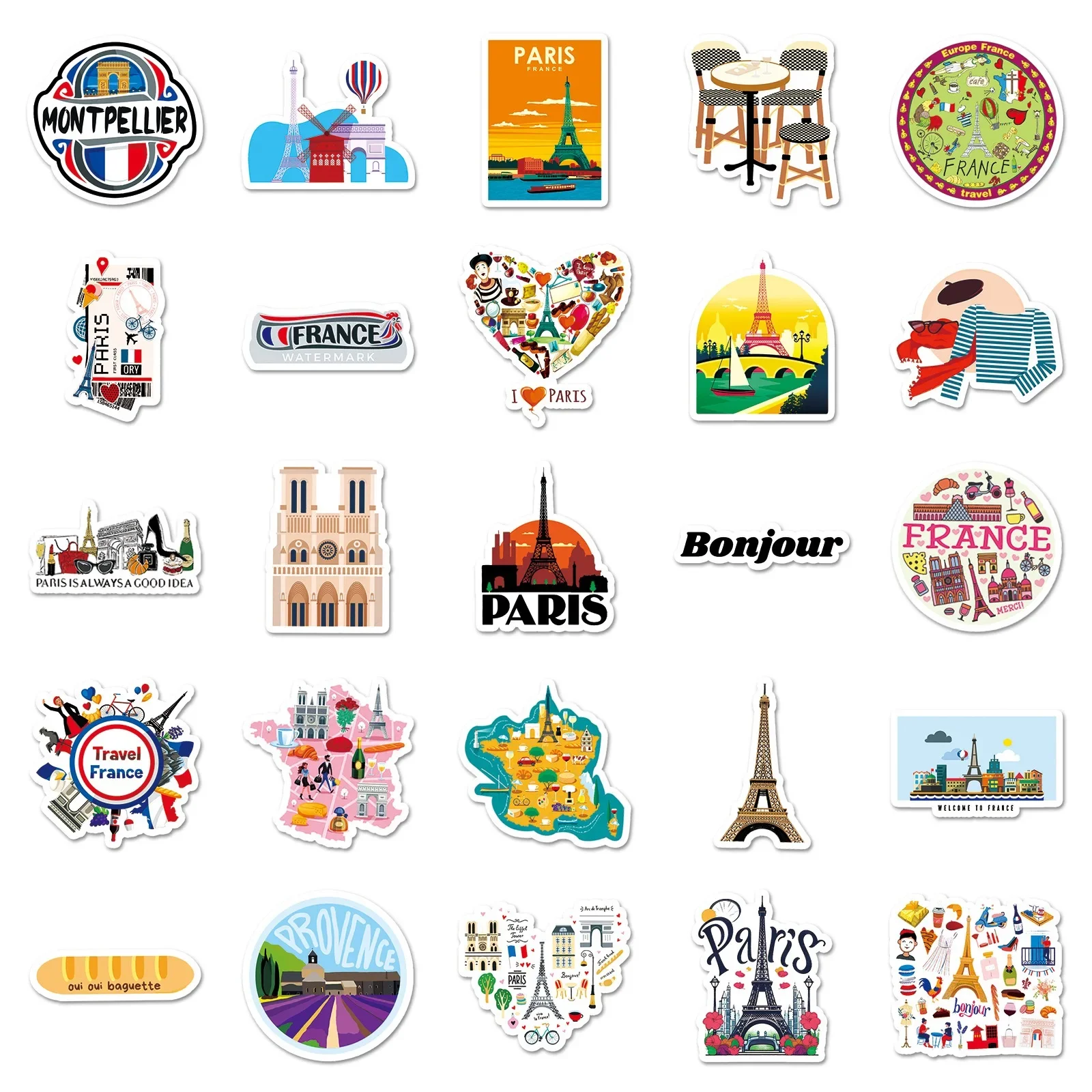 10/50PCS France Paris Landscape Stickers Eiffel Tower Decals DIY Motorcycle Luggage Guitar Cartoon Cool Graffiti Decal Sticker