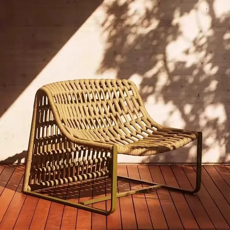 Outdoor braided sofa coffee table courtyard balcony rattan chair single garden terrace leisure