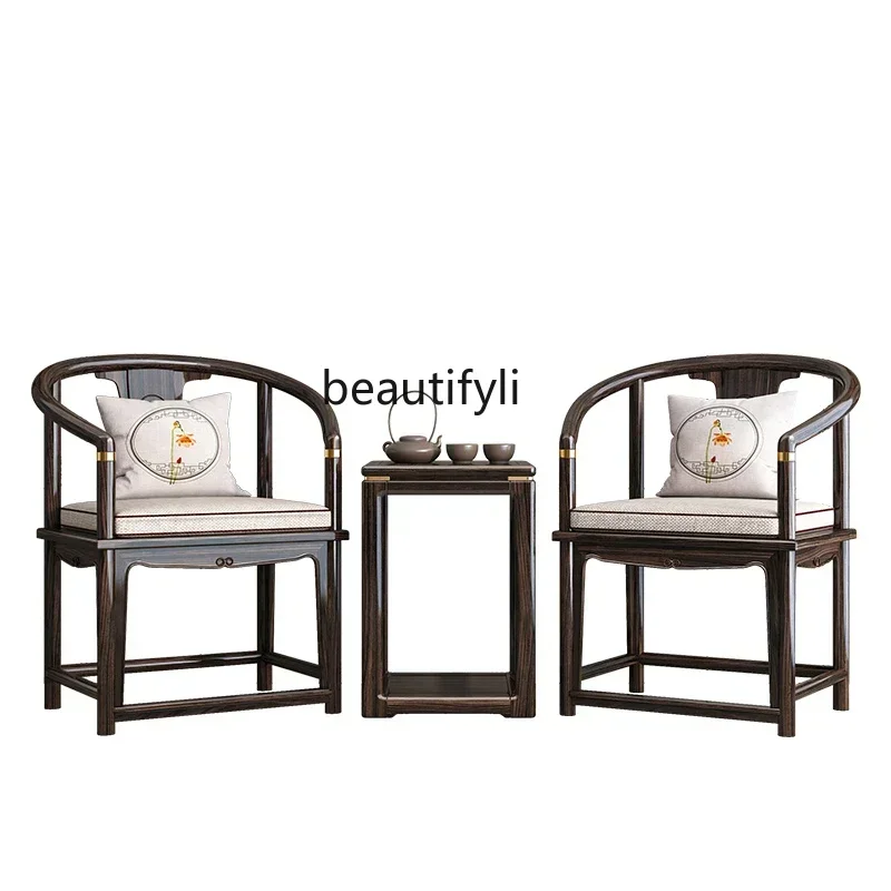 New Chinese Style Solid Wood Armchair Palace Chair Living Room round-Backed Armchair Three-Piece Set Ugyen Wood Chair Balcony