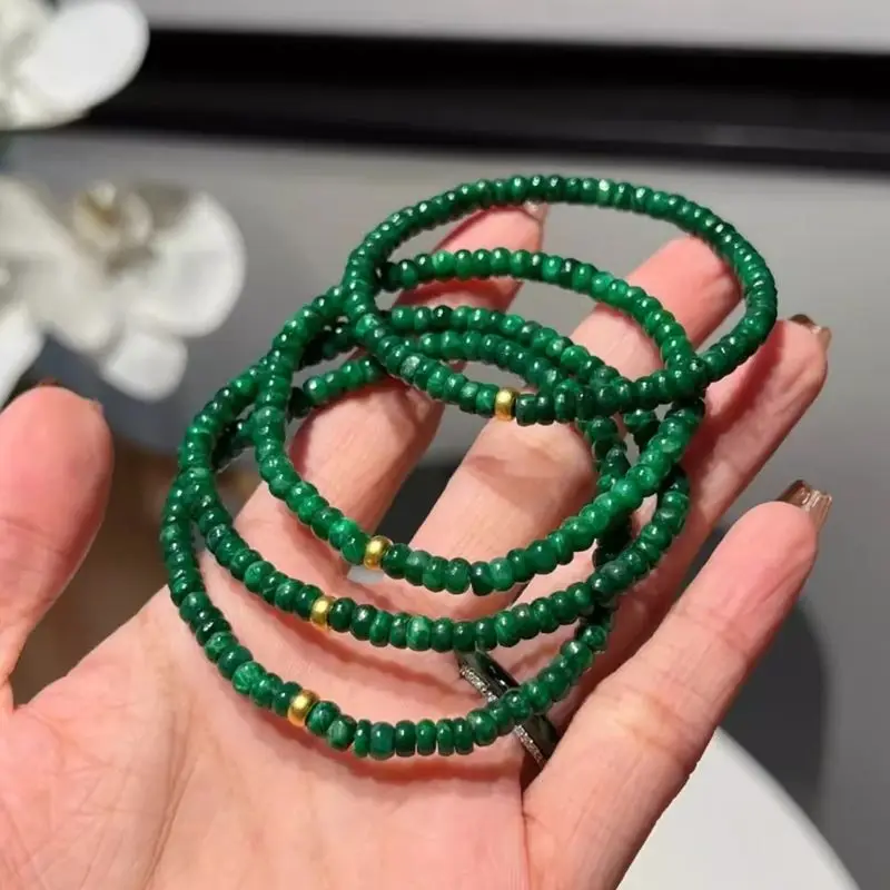 

Jade Beaded Bracelet for Couples Vibrant Green Single-Strand Design with Abacus Spacer Beads, Ideal for Daily Wear and Gifting