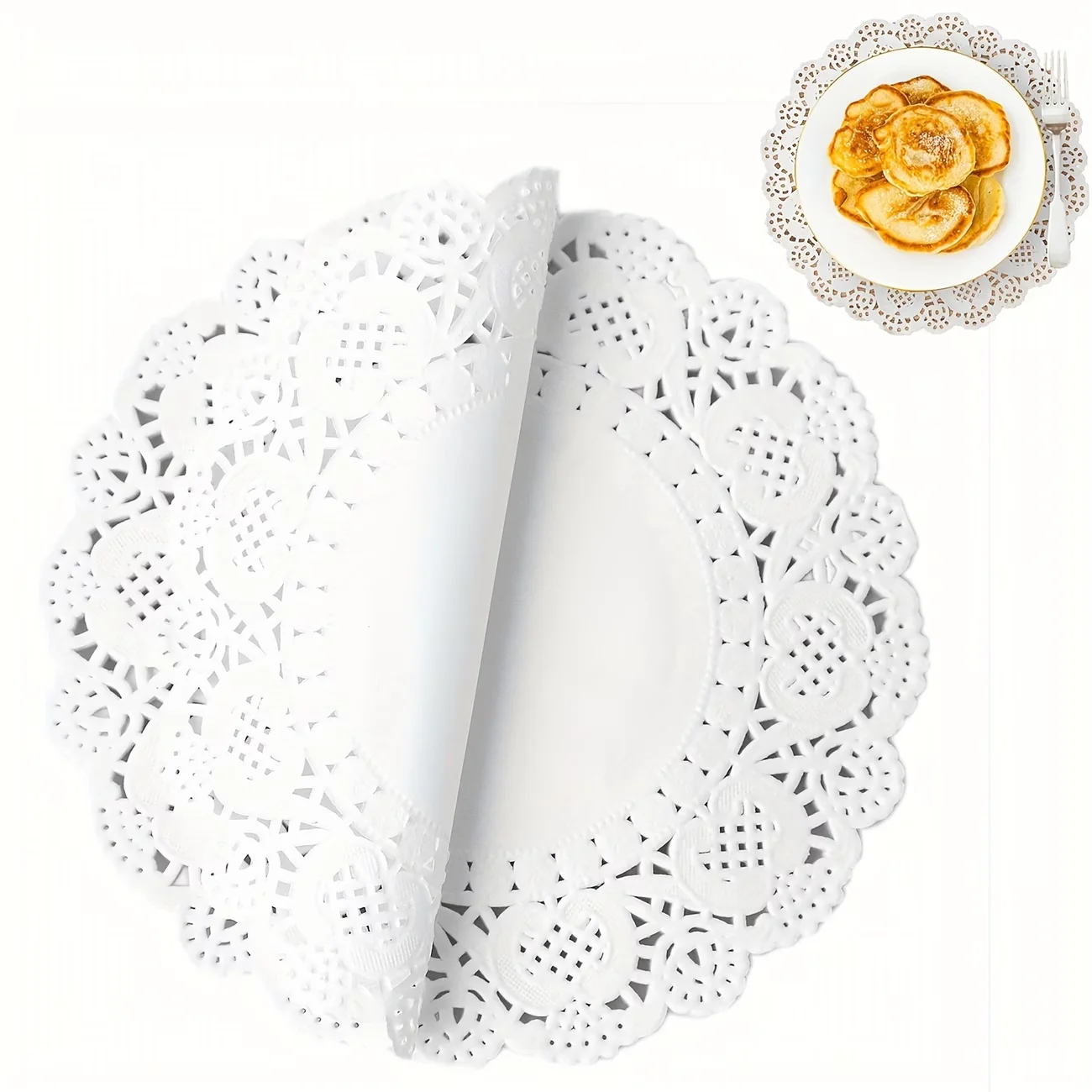 50Pcs Lace Rim Paper Doilies, Round Cupcake Pads for Fried Food, Desserts & Cookies, Party Wedding Table Decor, Biscuit & Cake