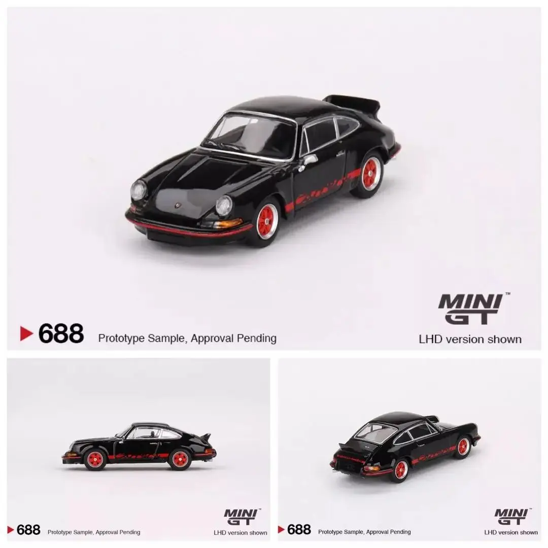 Coleção modelo de carro de liga fundida, TSM Mini Gt, Minigt 1: 64, 688 911, Carrera RS 2.7, preto com luzes vermelhas