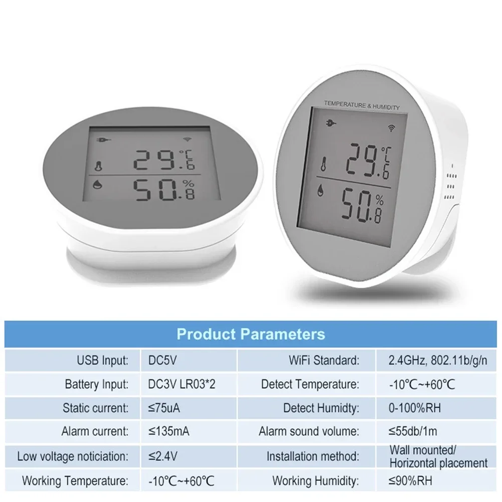 1pc Smart Indoor Temperature/Humidity Sensor App Controlled Abnormal Alarm With LCD Screen For Tuya Thermometer Accessories
