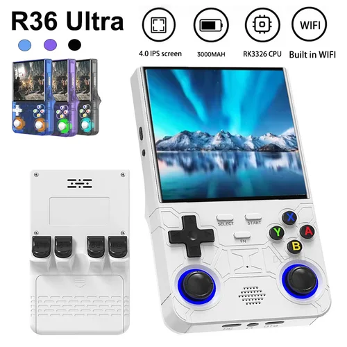 Consola R36 Ultra, juego Retro portátil, pantalla IPS de 4 pulgadas, reproductores de juegos portátiles, emulador, reproductor de vídeo de bolsillo, 64G/128G, más de 20000 juegos