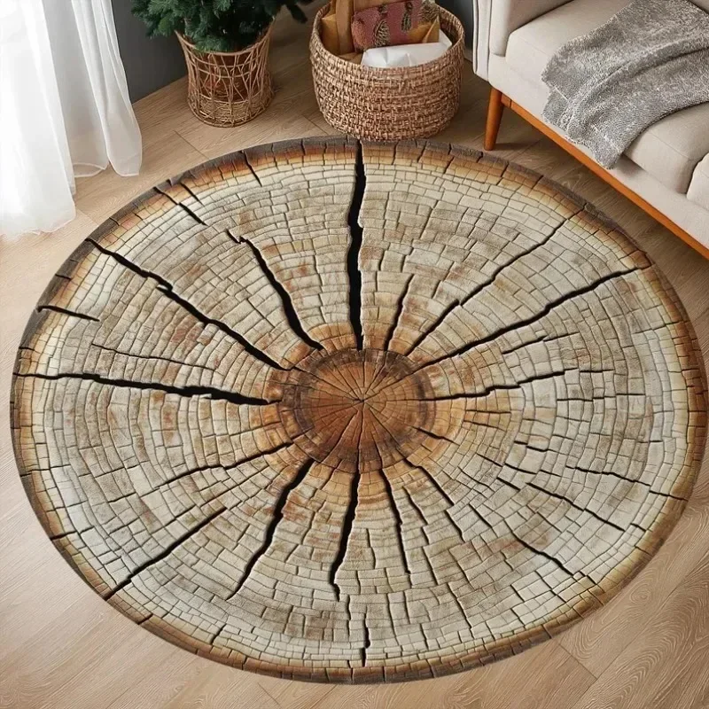 Natural Woodland Charm Tree Ring Pattern Round Rug Washroom Floor Mat Rugs for Bedroom Living Room Decoration