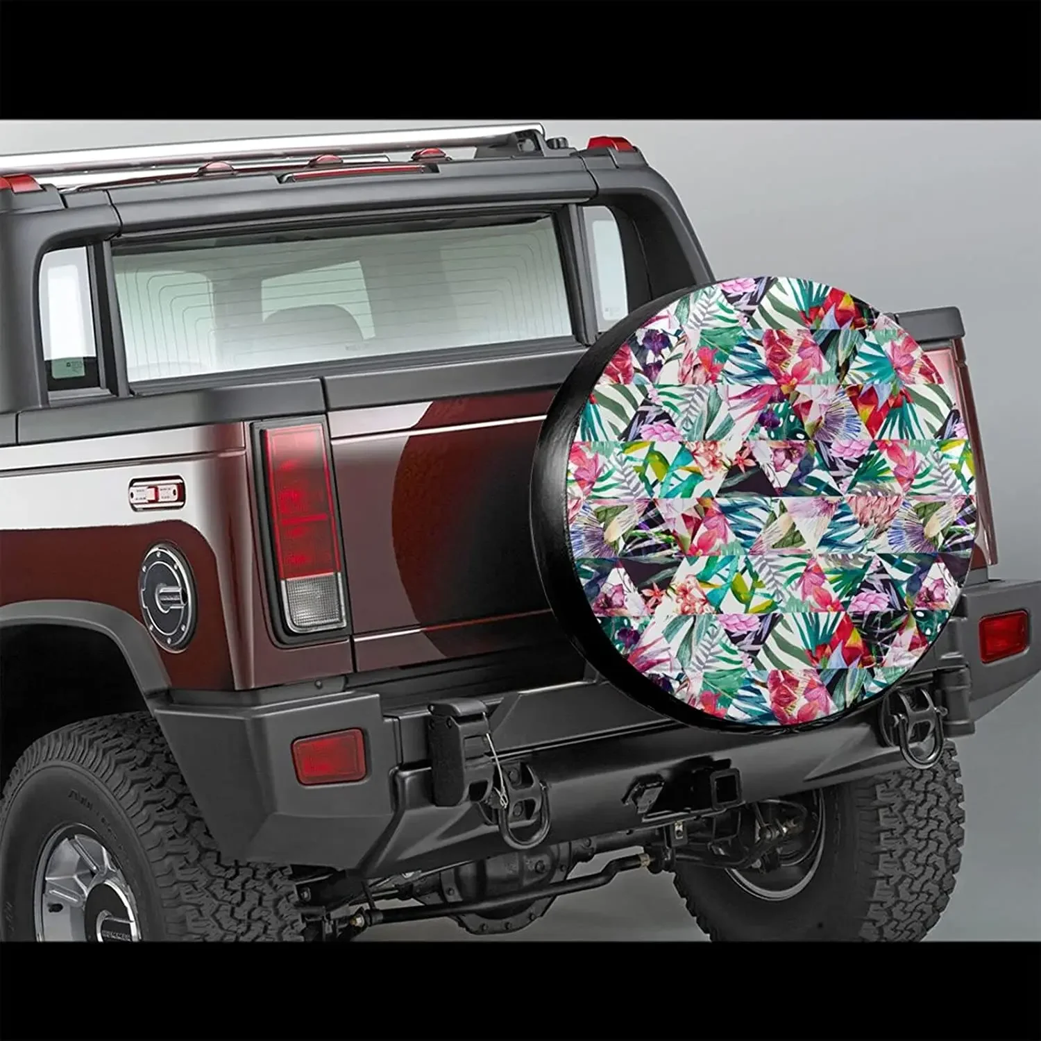 Tribal Ethnic Geometric Flower Spare Tire Cover Waterproof Dust-Proof Wheel Protectors Universal for Trailer,,SUV,RV