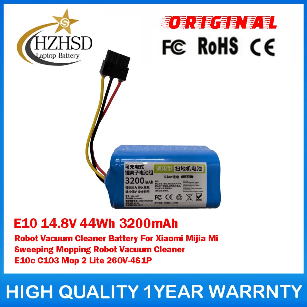 E10 14.8V 44Wh 3200mAh Robot Vacuum Cleaner Battery For Xiaomi Mijia Mi Sweeping Mopping Robot Vacuum Cleaner E10C C103 Mop2Lite