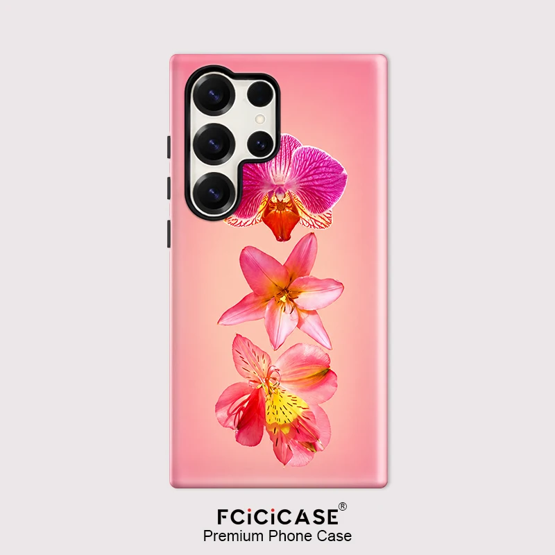Fcicicase Flowers Case For Samsung Galaxy S26 Ultra S25 S24 S23 Plus S22 S20 FE A16 A26 A36 A56 Double-layer PC +TPU Covers Capa