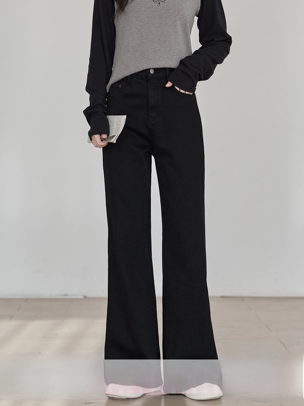 

Black High Waist Wide Leg Jeans Women's Spring New Style Simple Match Slimming HUIXI Commute Style Washed Pure Color Daily Wear