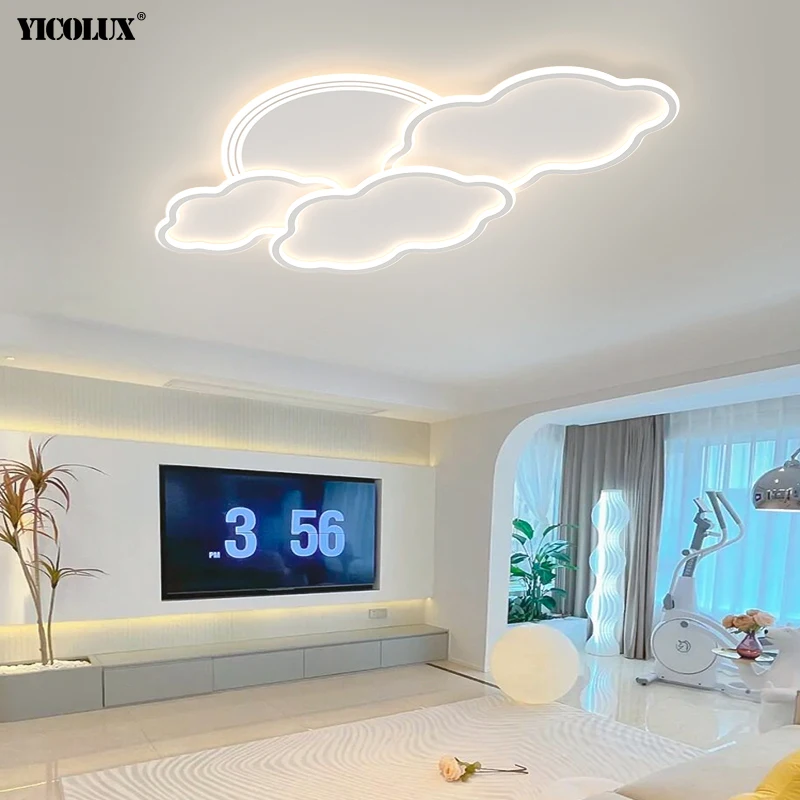 

Remote Dimming Simple Round Cloud New Modern LED Chandelier Lights Living Dining Room Bedroom Hall Flats Lamps Indoor Lighting