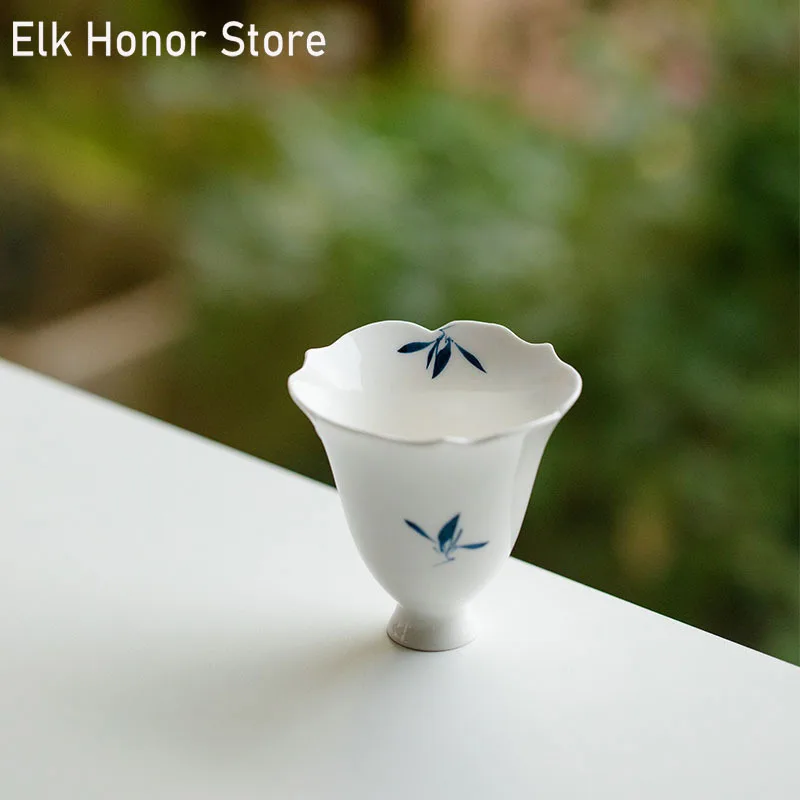 2pc/Set Pure Hand-painted Butterfly Orchid Ceramic Tea Cup Flower Petals Scent Cup Underglaze Color Teacup Kung Fu Teaset 55ml