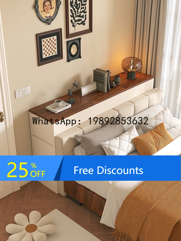 

YFY Cream Vintage Style Bedroom Chest of Integrated Storage Cabinet Small Apartment Bed End Long Bedside Gap Cabinet