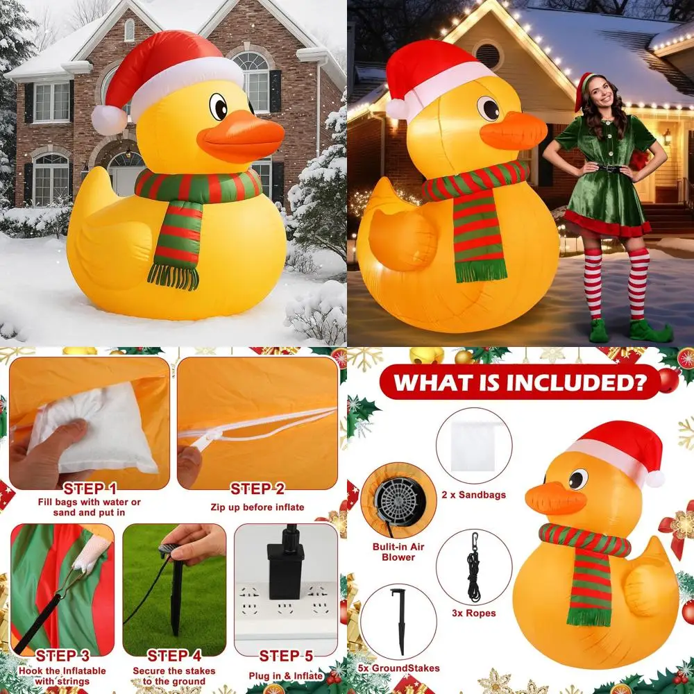 

Надувная рождественская утка со светодиодной подсветкой на 6 футов — праздничный декор на открытом воздухе/в помещении для дома, сада и вечеринок