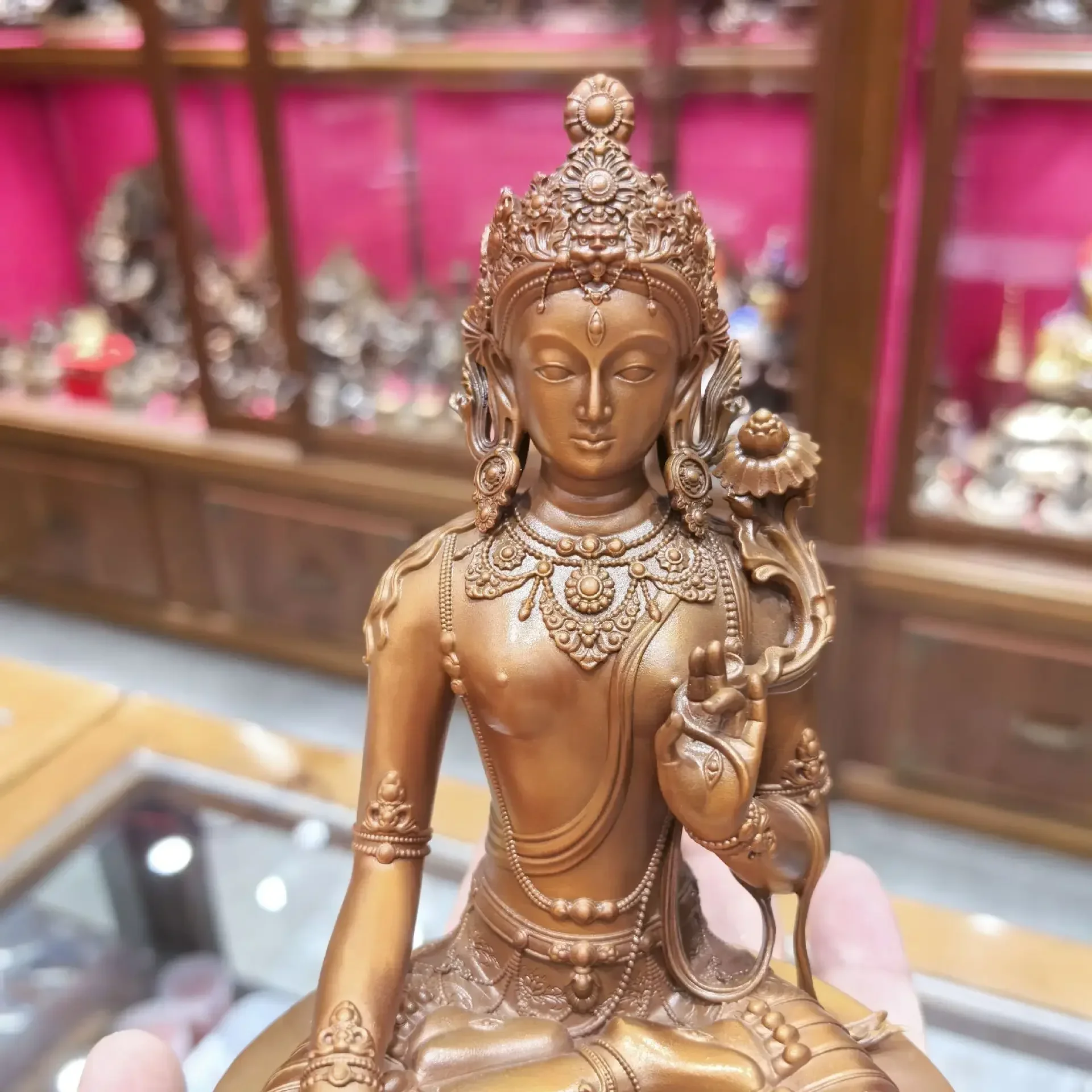 TQH-i7.7 Dum Guanyin Copper Buddha Statue Brahma Buddhist Hall offers Buddhist ornaments Green Tara