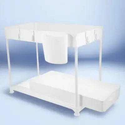 

Двухуровневая выдвижная полка для хранения в раковине, расширяемый органайзер для кухонного шкафа, выдвижной ящик для специй и приправ