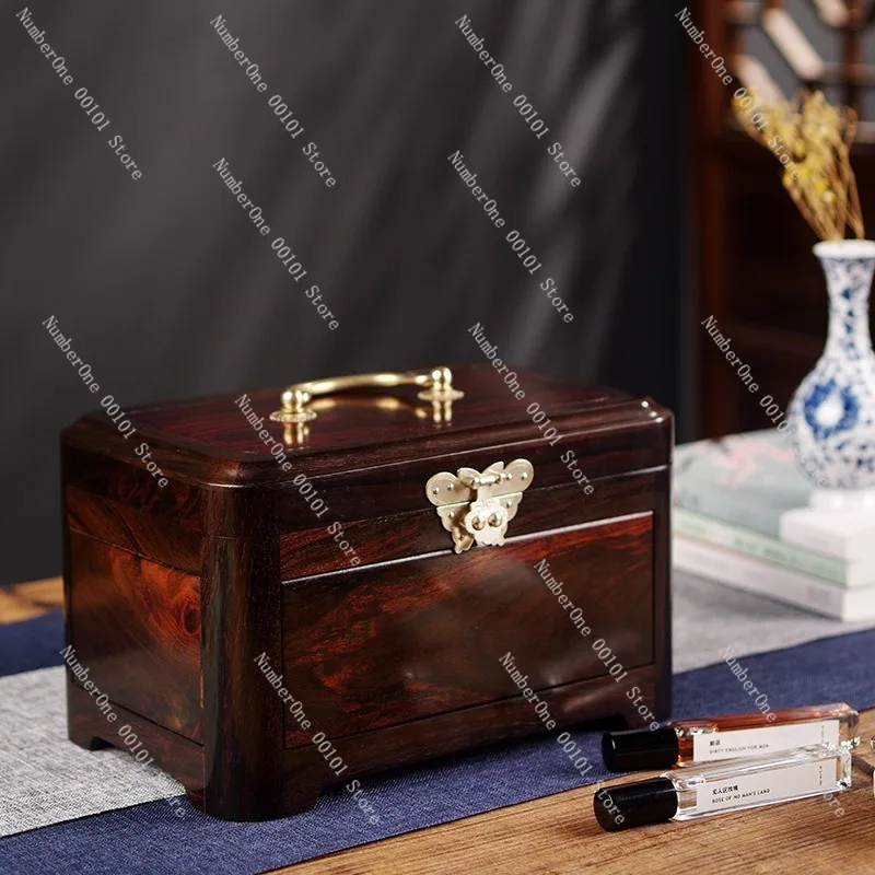 Solid Wood Jewelry Storage Box Double Layer Portable Vintage Jewelry Case Wedding Dowry Storage Organizer High End Gift Box
