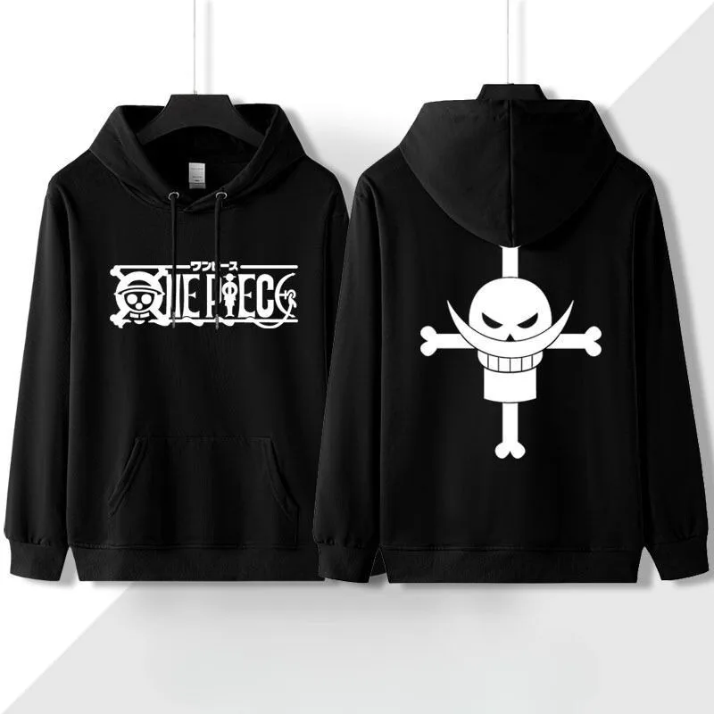 

New One Piece Anime Peripheral Cosplay Luffy Skull Casual Hooded Jacket with Fleece Long Sleeve Loose Large Size Sweatshirt Gift