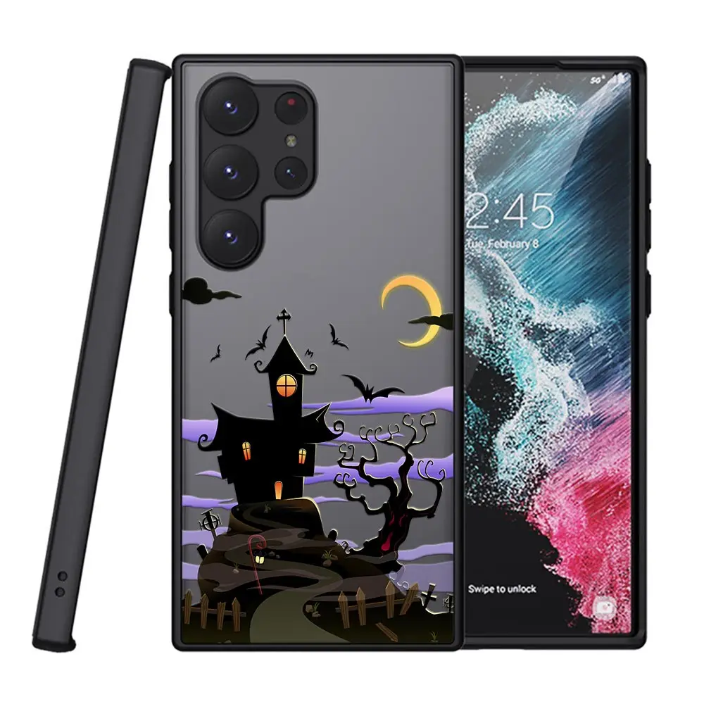 Halloween S24 Ultra Case For Samsung Galaxy S23 S22 Ultra S20 S21 FE Plus 10 S24 Case Matte Clear Cover Castle Pumpkin Bat Witch