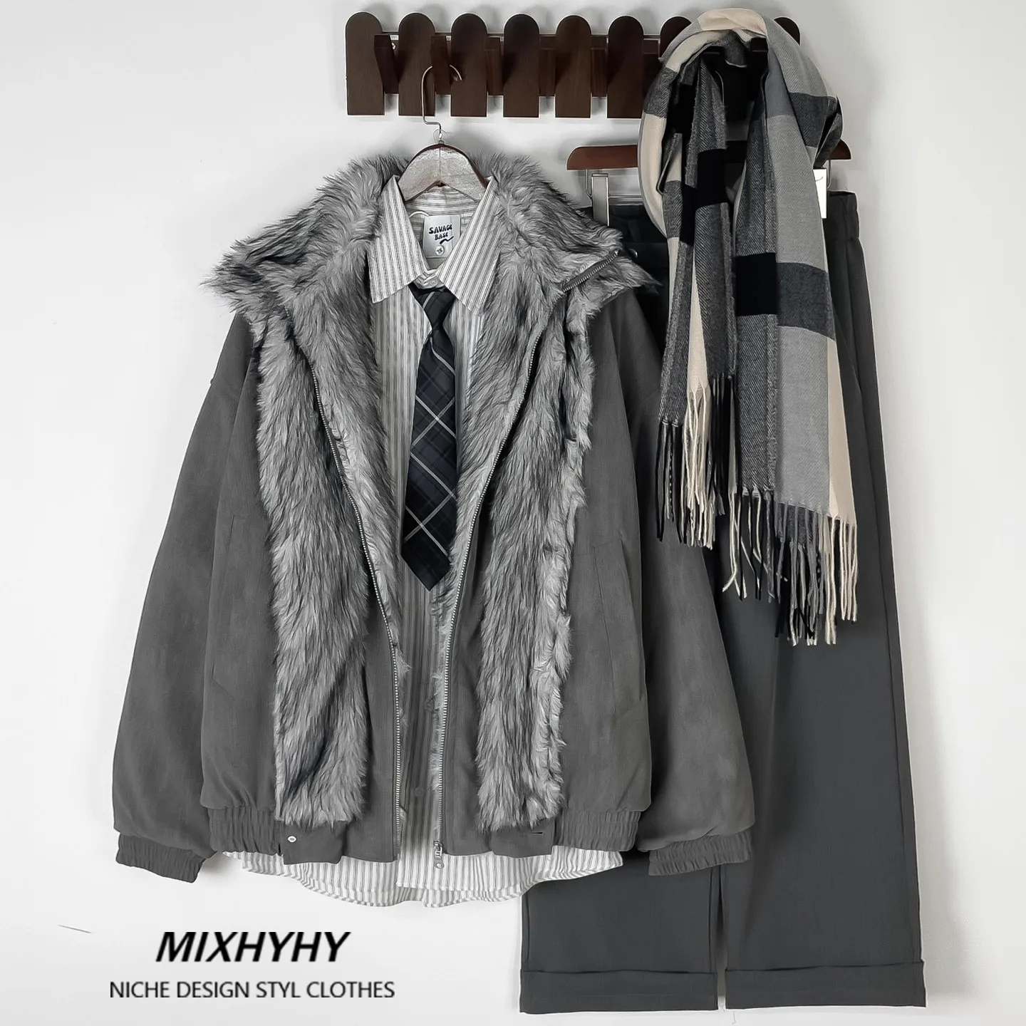 

Men's Thickened Warm Cotton Jacket Fake Two-Piece Style Winter Coat with Fur Collar Standard Fit Daily Wear Polyester Fiber