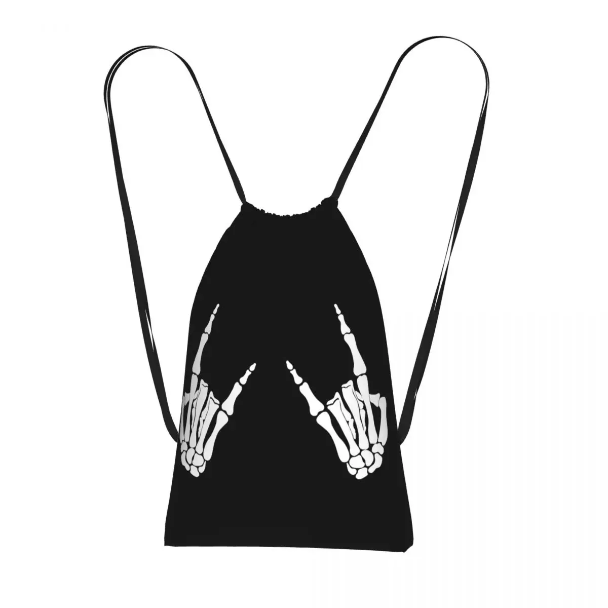 Skeleton Hands Gestures Print Drawstring Backpack hiking cycling Bag Portable Travel Drawstring Bag for Men Women