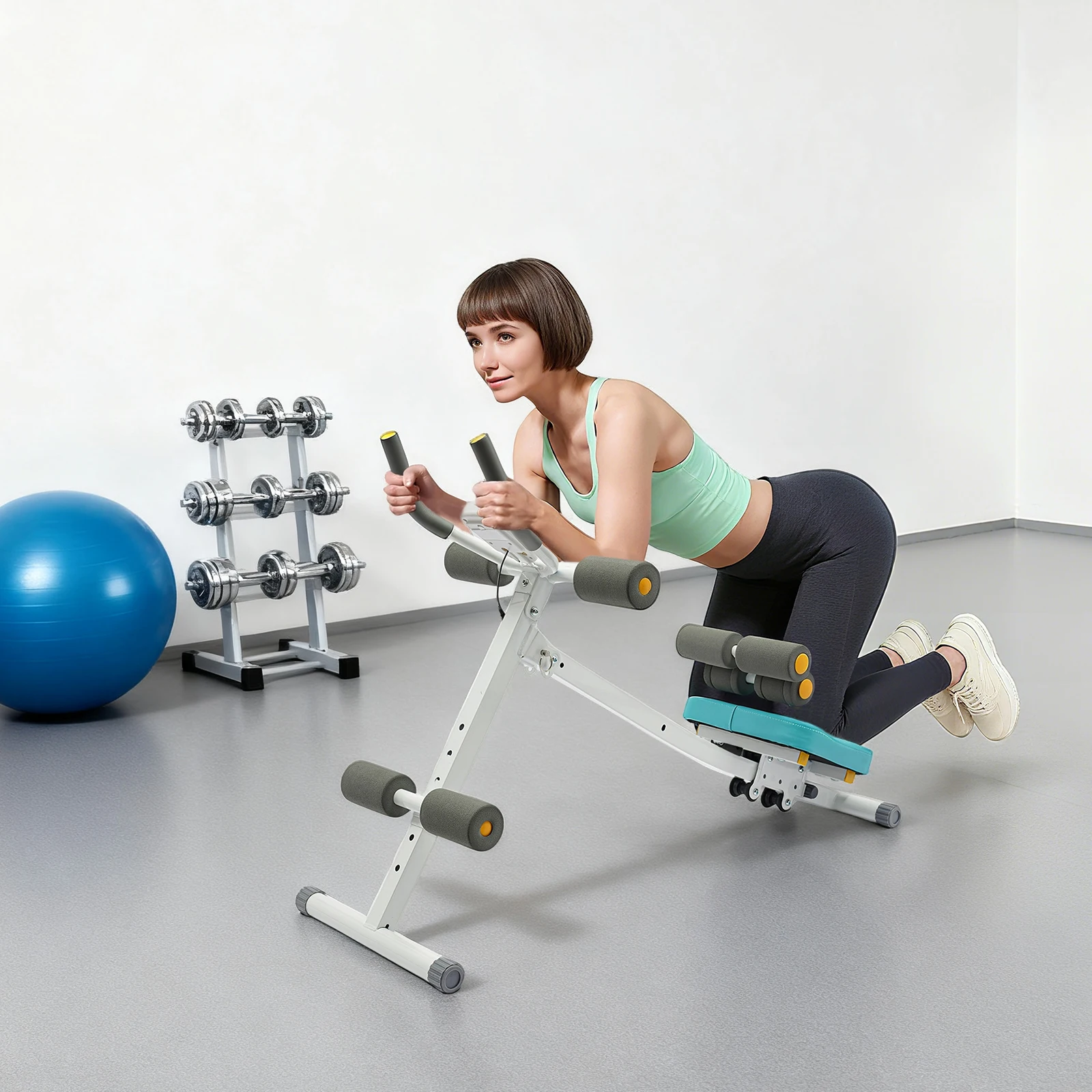 Abdominal Core Workout Machine Foldable Ab Trainer Fitness Equipment for Home Gym with LCD Monitor Adjustable Height Resistance Bands Silent Rollers Non‑Slip Feet 120KG Load Capacity Full Body Exercise for Men Women