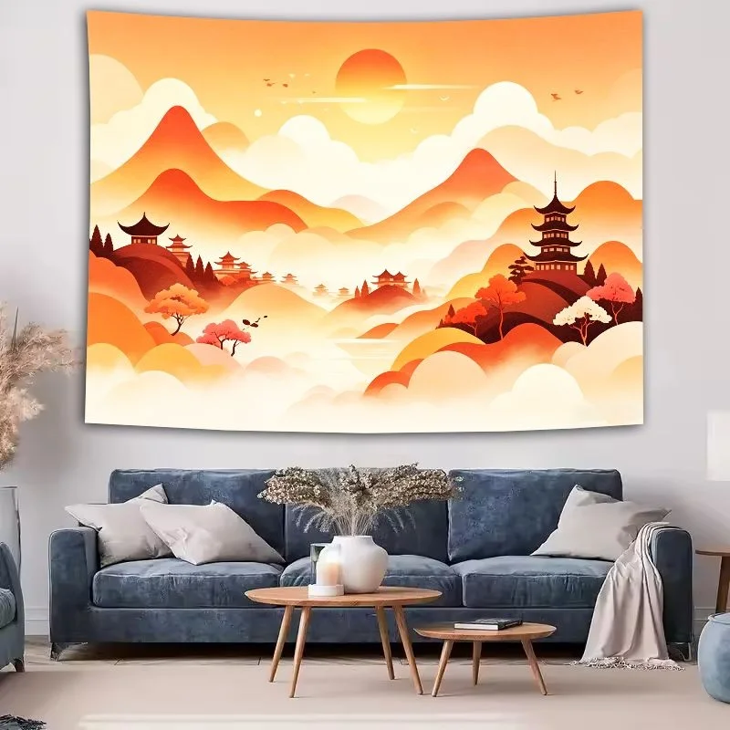 VIKAMA Chinese Ink Painting Tapestry Wall Hanging, Bright HD Print, Wall Art for Living Room Bedroom Office Study Room Decor