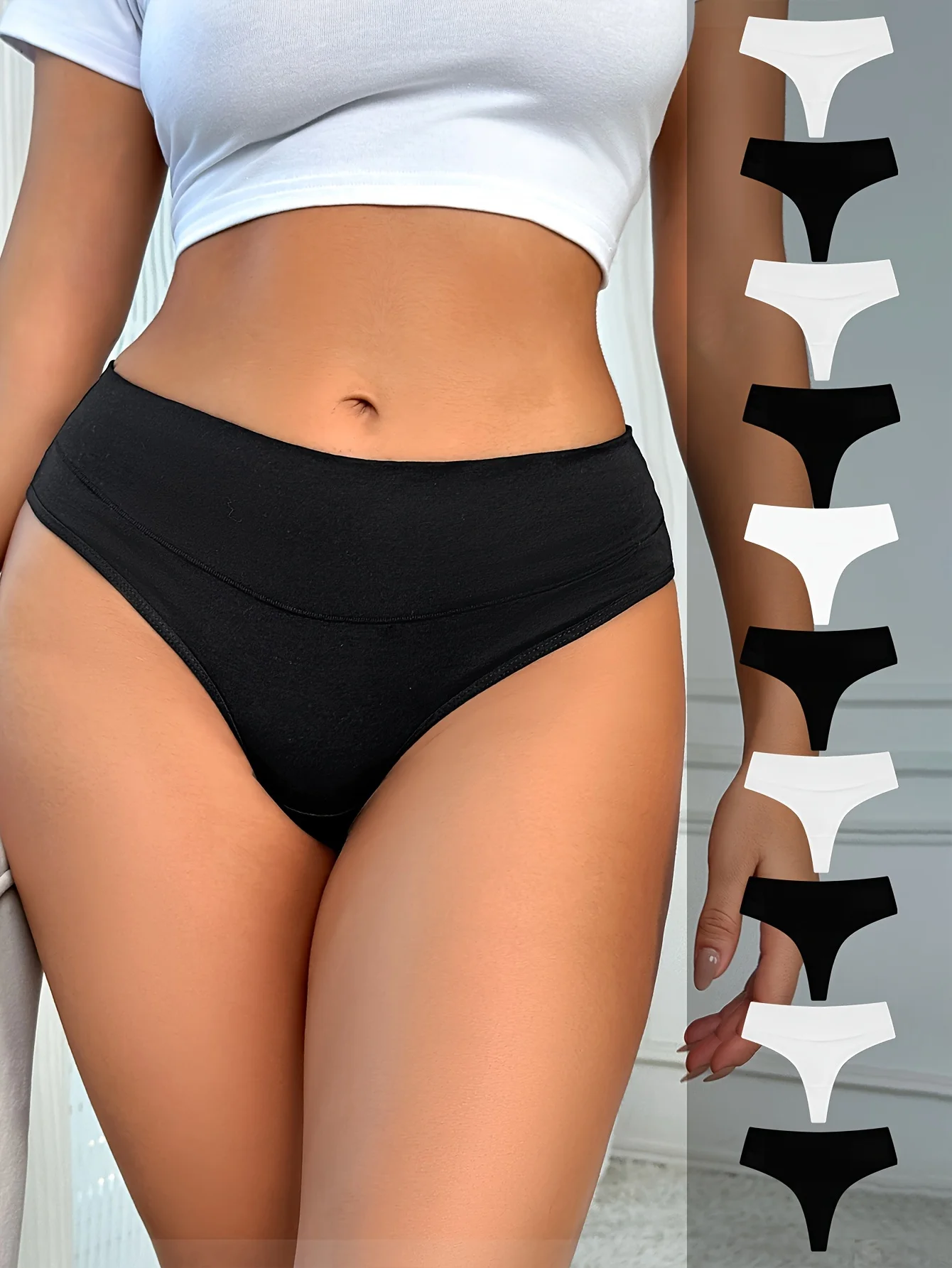 Tanga de cintura alta de algodão puro feminino de cor mista de 10 peças, novo tipo de roupa interior feminina de emagrecimento