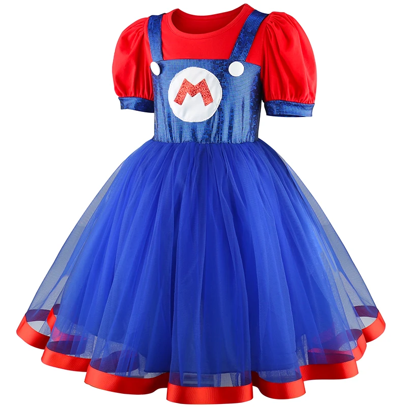 Mädchen Prinzessin Peach Freizeitkleid Abschlussball Mädchen Trägerrock Zweiteiliges Set 3-10 Jahre Alt Halloween Auftritts-Kostüm – Detail 4
