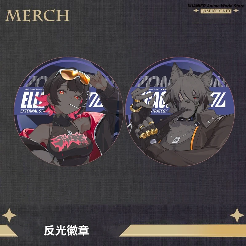 Ellen Joe Von Lycaon Zenless Zone Zero Tinplate Double Flash Badge Brooch Pin Bedge Birthday Present Anime Series Game Pendant