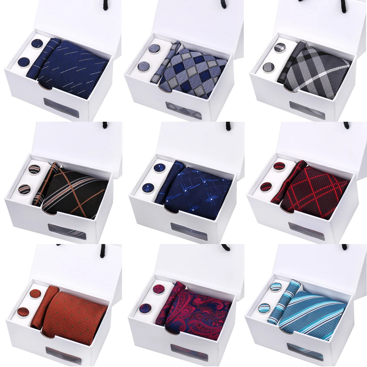 Wedding Gift Tie Set New Pocket Square Set Cufflinks Tie Box Men Wedding Blue Paisley White Box Business Formal Accessories