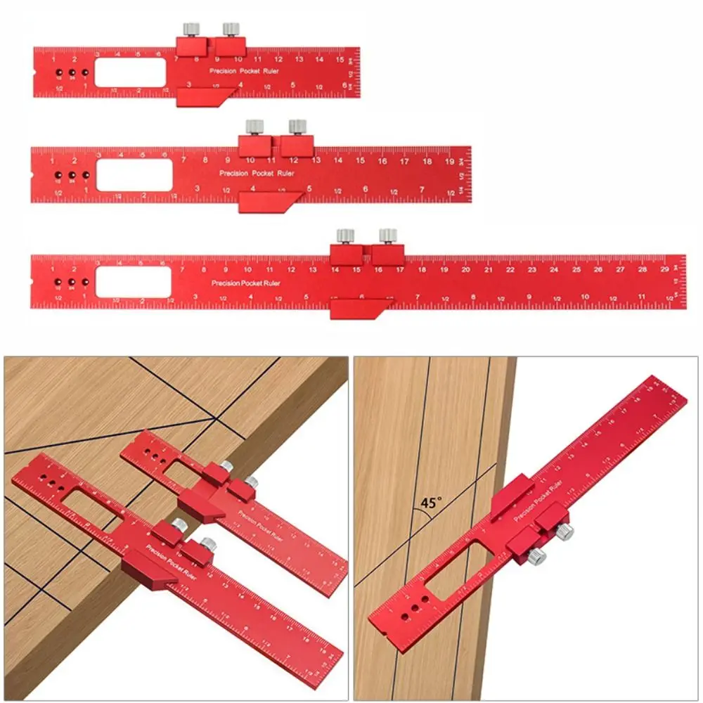 Aluminum Alloy Carpentry Marking Ruler with Slide Stop Metric Measuring Tool High Precision Positioning Gauge