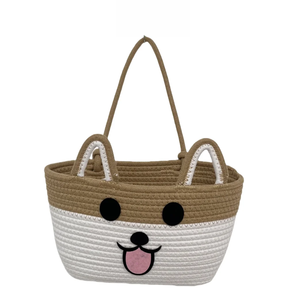 Woven Wall Basket - 3段綿ロープ吊り下げ収納バスケット壁掛けオーガナイザー化粧品文房具用不織布24x8x18cm