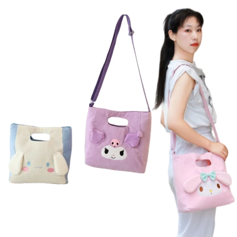 Cute Shoulder Bag Kuromi My Melody Cinnamoroll Pochacco Hangbag Corduroy Kawaii Messenger Bag For Girl Student Xmas Gifts